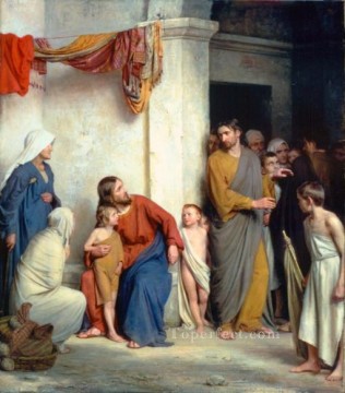 Christ with Children religion Carl Heinrich Bloch Oil Paintings